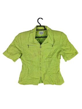 Womens E.P.S.A. Lime Green 100% Linen Short Sleeve Jacket Front Zipper Size 8